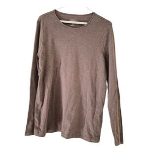 Pendleton Petite Knit Top L Brown Cotton Long Sleeve Basic T-Shirt Essential